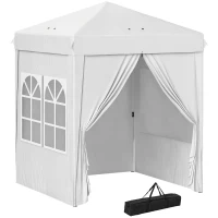 Outsunny 6.7' x 6.7' Pop-Up Canopy Tent with Sidewalls, Height-Adjustable, Carry Bag Included, for Outdoor, Garden, Patio, White(m-9)