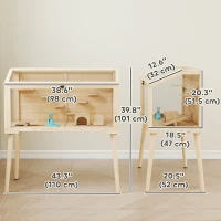 PawHut Wooden Hamster Cage, Hamster Habitat with Openable Top, Seesaws, Platforms, Water Bottle for Gerbils, 43.3"x20.5"x39.8"(m-3)