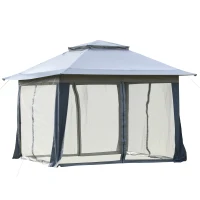 Outsunny 12' x 12' Foldable Pop-up Party Tent Instant Canopy Sun Shade Gazebo Shelter Steel Frame Oxford w/ Roller Bag, Grey(m-18)