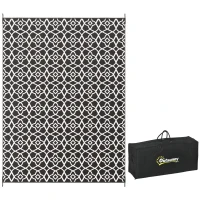 Outsunny Reversible Outdoor Rug Carpet RV Camping Rugs with Carry Bag, 9' x 12', Black & White Clover(m-11)