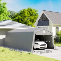 Outsunny 11' x 20' Portable Garage, Heavy Duty Carport Canopy with Ventilation Windows and Large Roll-up Door, Grey(m-3)