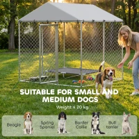 PawHut 6.6' x 6.6' x 6.6' Outdoor Dog Kennel Heavy Duty Galvanized Steel with UV-resistant Roof, Silver(m-4)