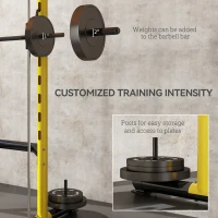 Soozier Squat Rack with Pull Up Bar and Barbell Bar Adjustable Bench Press Multi-Function Weight Lifting Half Rack, Yellow(m-6)