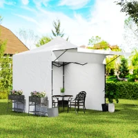 Outsunny 10' x 10' Pop Up Canopy Tent with Awning and Sidewalls, Instant Sun Shelter with Wheeled Bag and Sand Bags(m-8)