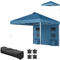 Outsunny 10' x 10' Pop Up Canopy Tent w/ Sidewall, UPF50+ Height Adjustable Instant Sun Shelter w/ Storage Pockets, Sea Blue(m-1)