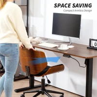 HOMCOM Mid-Century Modern Office Chair No Arms with Wheels, Small Computer Desk Chair with PU Leather Upholstery, Bentwood(m-7)