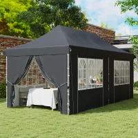 Outsunny 20x10 Pop Up Canopy with 6 Removable Sidewall, Carry Bag and 6 Sand Bags, Height Adjustable Instant Sun Shelter, Grey(m-1)