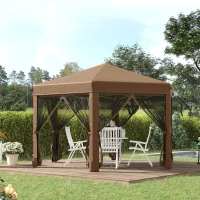 Outsunny 12.5' Pop Up Gazebo Hexagonal Canopy Tent Outdoor Shelter Pavilion Sun Protection with Mesh Sidewalls, Handy Bag, Dark Brown(m-8)
