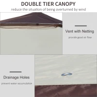 Outsunny 12' x 12' Heavy Duty Pop Up Canopy with Center Lift Hook Design, Mesh Sidewall Netting, 3-Level Adjustable Height and Storage Bag, Beige(m-6)