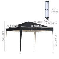 Outsunny 10 x 10ft Folding Pop Up Tent Outdoor Gazebo Canopy with Carrying Bag, Black(m-3)