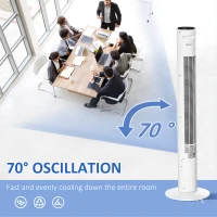 HOMCOM Freestanding Tower Fan Cooling for Home Bedroom with Oscillating, 3 Speed, 12h Timer, LED Sensor Panel, Remote Controller, White(m-5)