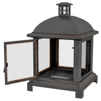 Outsunny Wood-Burning Fire Pit, Chimney Style Firepit with Poker, 26" x 26", Black(m-2)