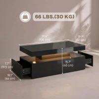 HOMCOM LED Coffee Table with Storage, 2-Tier Modern Center Table with 2 Drawers for Living Room, High Gloss Black(m-3)