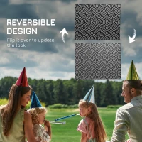Outsunny Reversible Outdoor Rug Waterproof Plastic Straw RV Rug with Carry Bag, 9' x 12', Black and Grey Geometric(m-7)