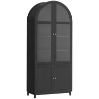 HOMCOM Arched Kitchen Pantry Cabinet, 71" Tall Farmhouse Kitchen Storage Cabinet with Acrylic Glass Doors, Black(m-2)