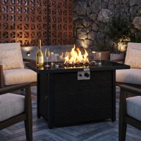 Outsunny Propane Fire Pit Table 43" Outdoor Fire Table, 50,000 BTU Pulse-Ignition Wicker Firepit Furniture with Glass Wind Guard, Blue Glass Rock, CSA Certification, Coffee(m-1)