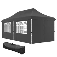 Outsunny 20x10 Pop Up Canopy with 6 Removable Sidewall, Carry Bag and 6 Sand Bags, Height Adjustable Instant Sun Shelter, Grey(m-2)