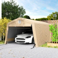 Outsunny 11' x 20' Portable Garage, Heavy Duty Carport Canopy with Ventilation Windows and Large Roll-up Door, Khaki(m-8)