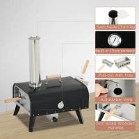 Outsunny Pellet Wood Fired Pizza Oven, Outdoor Pizza Maker with 12" Rotating Stone, Peel and Waterproof Cover(m-6)