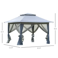 Outsunny 12' x 12' Foldable Pop-up Party Tent Instant Canopy Sun Shade Gazebo Shelter Steel Frame Oxford w/ Roller Bag, Grey(m-5)