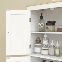 HOMCOM Bathroom Storage Cabinet, Modern Bathroom Floor Cabinet with 4 Doors and 2 Adjustable Shelves, White(m-9)
