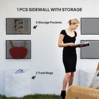 Outsunny 10' x 10' Pop Up Canopy Tent w/ Sidewall, UPF50+ Height Adjustable Instant Sun Shelter w/ Storage Pockets, White(m-5)