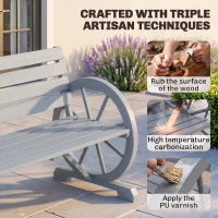 Outsunny 41" Wooden Wagon Wheel Bench, Rustic Outdoor Patio Bench Weather Resistance Furniture, 2-Person Slatted Seat with Backrest, Light Gray(m-5)