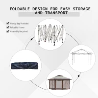 Outsunny 12' x 12' Heavy Duty Pop Up Canopy with Center Lift Hook Design, Mesh Sidewall Netting, 3-Level Adjustable Height and Storage Bag, Beige(m-8)