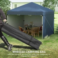 Outsunny 10' x 10' Pop Up Canopy with Sidewalls, Weight Bags and Carry Bag, Height Adjustable Tent for Parties, Navy(m-8)