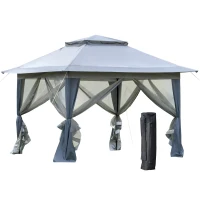 Outsunny 12' x 12' Foldable Pop-up Party Tent Instant Canopy Sun Shade Gazebo Shelter Steel Frame Oxford w/ Roller Bag, Grey(m-4)