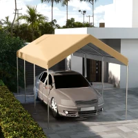 Outsunny 10 x 20ft Carport Replacement Canopy, UV Resistant Garage Car Cover with Ball Bungee Cords, Beige(m-8)
