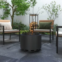 Outsunny Smokeless Fire Pit, Portable Wood Burning Firepit with Poker for Garden Camping Bonfire Party, Metal, Black(m-1)