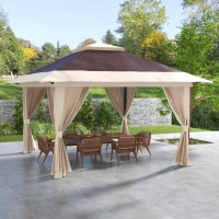 Outsunny 13' x 13' Pop Up Gazebo Instant Canopy Tent Shelter with 2-Tier Roof, Carry Bag, Wight Bags for Outdoor, Garden, Brown(m-2)