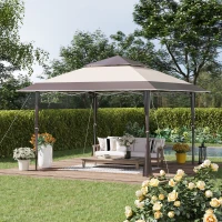 Outsunny 13' x 13' Outdoor Pop-Up Party Tent Canopy with Top Vent, 3-Level Adjustable Height, and Roller Bag, Khaki(m-1)