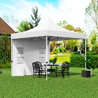 Outsunny 10' x 10' Heavy Duty Pop Up Canopy Tent w/ Sidewall, UPF50+ Instant Sun Shelter w/ Storage Pockets, Wheeled Bag, White(m-8)