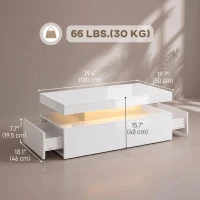 HOMCOM LED Coffee Table with Storage, 2-Tier Modern Center Table with 2 Drawers for Living Room, High Gloss White(m-3)