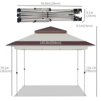 Outsunny 12' x 12' Heavy Duty Pop Up Canopy with Center Lift Hook Design, Mesh Sidewall Netting, 3-Level Adjustable Height and Storage Bag, Beige(m-4)