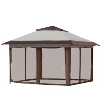 Outsunny 12' x 12' Pop Up Canopy Tent with Netting and Carry Bag, Instant Sun Shelter with 137 sq.ft Shade, Tents for Parties, Height Adjustable, for Outdoor, Garden, Patio, Beige(m-11)