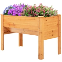 Outsunny 48" Raised Garden Bed with Hooks, 660lb Capacity Wood Elevated Planter Box with Water Draining and Liner, Funnel Design for Backyard Patio to Grow Vegetables, Herbs, Flowers, Natural(m-12)