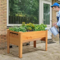 Outsunny 48" Raised Garden Bed with Hooks, 660lb Capacity Wood Elevated Planter Box with Water Draining and Liner, Funnel Design for Backyard Patio to Grow Vegetables, Herbs, Flowers, Natural(m-11)