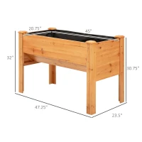 Outsunny 48" Raised Garden Bed with Hooks, 660lb Capacity Wood Elevated Planter Box with Water Draining and Liner, Funnel Design for Backyard Patio to Grow Vegetables, Herbs, Flowers, Natural(m-3)