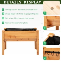 Outsunny 48" Raised Garden Bed with Hooks, 660lb Capacity Wood Elevated Planter Box with Water Draining and Liner, Funnel Design for Backyard Patio to Grow Vegetables, Herbs, Flowers, Natural(m-5)