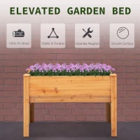Outsunny 48" Raised Garden Bed with Hooks, 660lb Capacity Wood Elevated Planter Box with Water Draining and Liner, Funnel Design for Backyard Patio to Grow Vegetables, Herbs, Flowers, Natural(m-4)