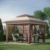 Outsunny 12' x 12' Pop Up Canopy Tent with Netting and Carry Bag, Instant Sun Shelter with 137 sq.ft Shade, Tents for Parties, Height Adjustable, for Outdoor, Garden, Patio, Beige(m-10)