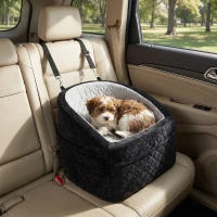 PawHut Dog Car Seat, Dog Booster Car Seat Washable with Adjustable Safety Leash, Storage Pockets for Small Under 10kg, Grey(m-1)