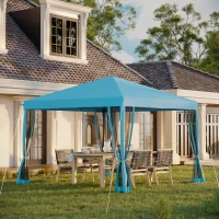Outsunny 10' x 10' Pop Up Canopy Tent Gazebo, Foldable Canopy Tent with Zipper Mesh Sidewalls and Carry Bag, Easy Setup Screen Shelter for Backyard Patio Outdoor, Light Blue(m-1)