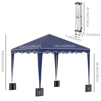 Outsunny 10' x 10' Pop Up Canopy Tent with Sand Bags, Instant Shelter with Adjustable Height and Carry Bag, Garden Outdoor Party Tent, Blue(m-3)