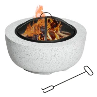 Outsunny 24" Outdoor Fire Pit with Stone Effect, Wood-burning Firepit Fireplace with Spark Screen and Poker for Backyard Camping Bonfire, Gray(m-2)
