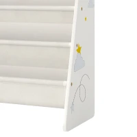 Qaba Fabric Kids Bookshelf, 4-Tier Toddler Sling Book Rack for Playroom, Bedroom, Nursery and Kids Room for Ages 3-6, White(m-9)