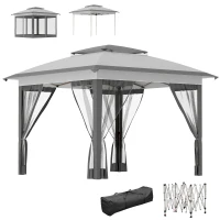 Outsunny 12' x 12' Pop Up Canopy Sun Shade Instant Tent Folding with Mesh Sidewalls, 3-Level Adjustable Height and Storage Bag, Gray(m-2)